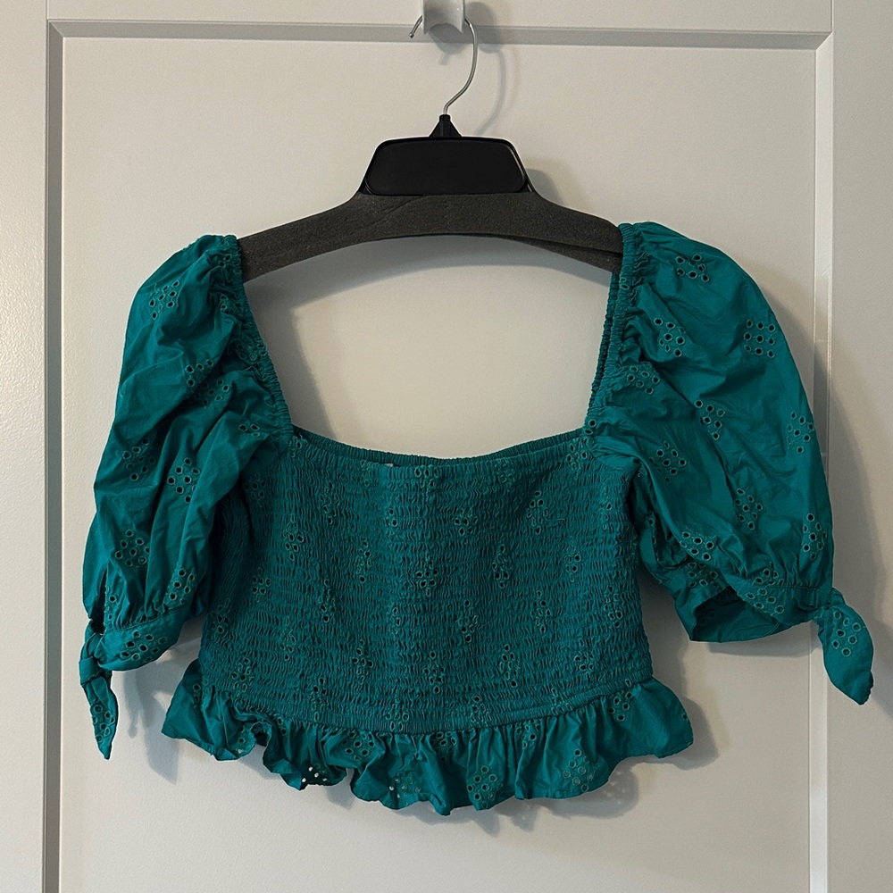 Zara Teal Puff Sleeve Blouse